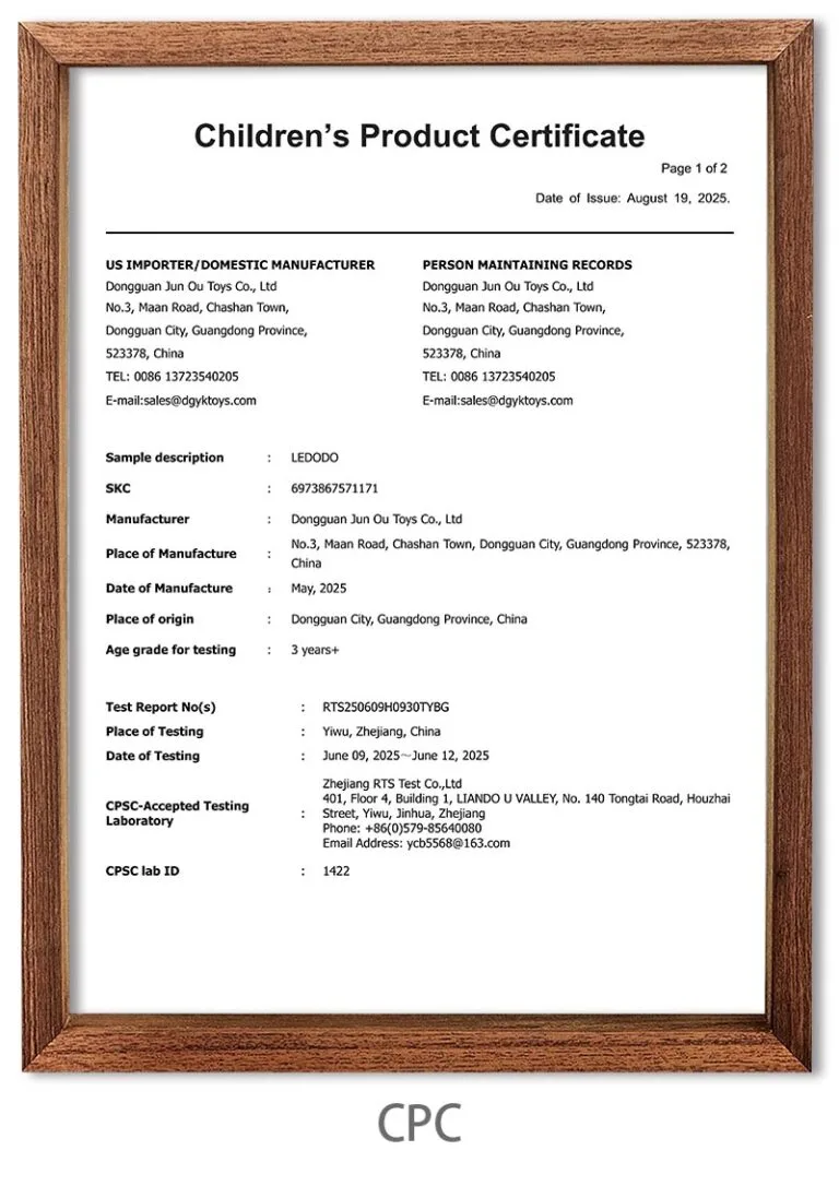 CPC Certificate of Ledodo AI Plush Toys